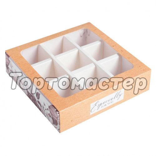 Коробка на 9 конфет с окном "Розы" 6030109