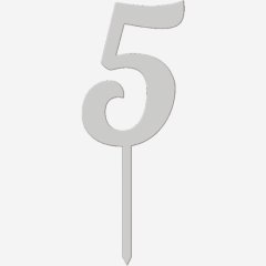Топпер декоративный акриловый "Цифра 5 на палочке" Серебро 5 см ТСК46.5