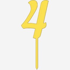Топпер декоративный акриловый "Цифра 4 на палочке" Золото 5 см ТСК45.4