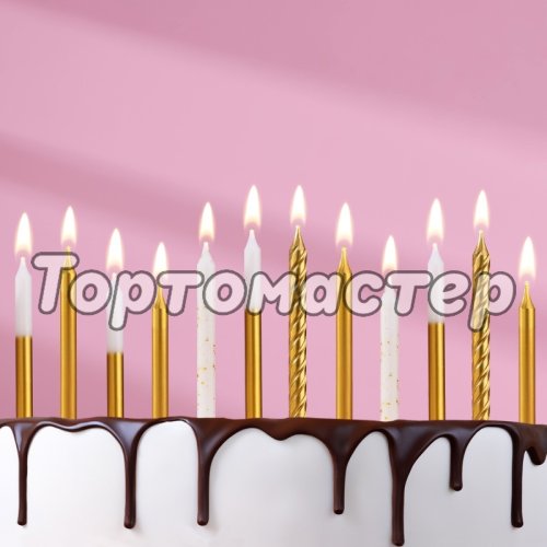 Свечи декоративные Золотой с белым 8 см 12 шт 9943318