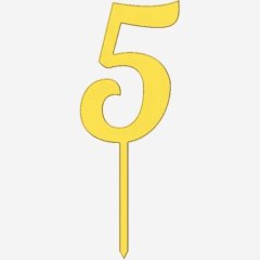 Топпер декоративный акриловый "Цифра 5 на палочке" Золото 5 см ТСК45.5