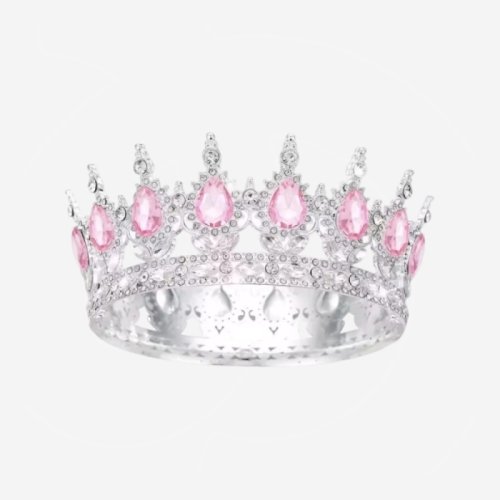 Топпер декоративный "Корона с камнями" Серебро/Розовый 12 см 