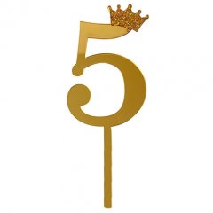 Топпер декоративный акриловый "Цифра 5" Золото 