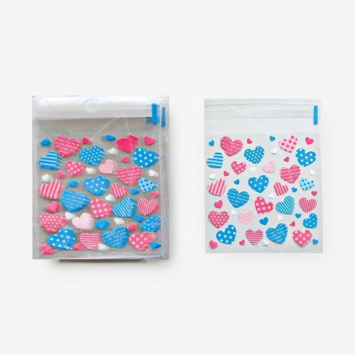 Пакетик прозрачный для сладостей "Сердечки розовые и голубые" 10х10 см 10 шт Пак-27 (00-00000900)