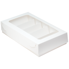 Коробка на 5 эклеров и эскимо с окном белая 24х14х5см 