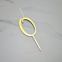 Свеча-топпер декоративная акриловая Цифра "0" Золото 