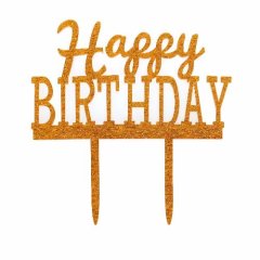 Топпер декоративный акриловый "Happy Birthday" Золотой