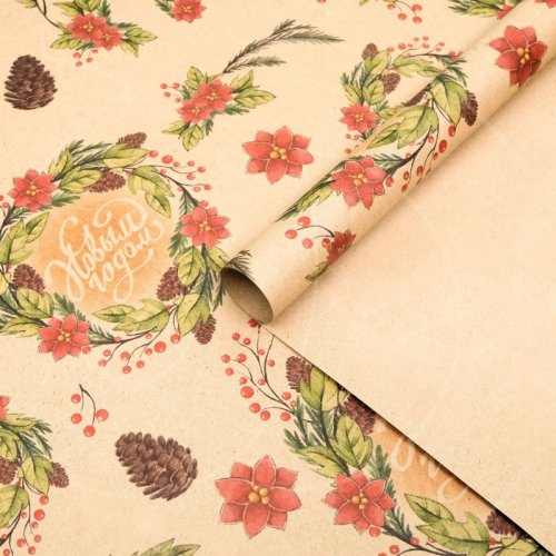 Бумага упаковочная "Новогодний венок" 70х100 см 9046720