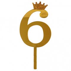 Топпер декоративный акриловый "Цифра 6" Золото 