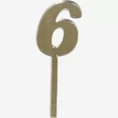 Топпер декоративный акриловый "Цифра 6" Серебро 9,5х3 см 