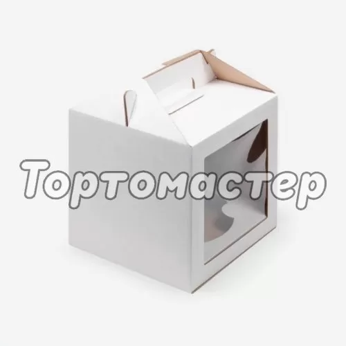 Коробка для торта/кулича с окном и ложементом белая 20х20х20 см 020830+020836