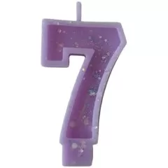Свеча декоративная Цифра "7" Сиреневая с блёстками 
