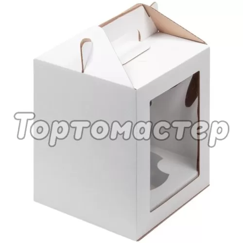Коробка для торта/кулича с окном и ложементом белая 16х16х20 см 020800+020811