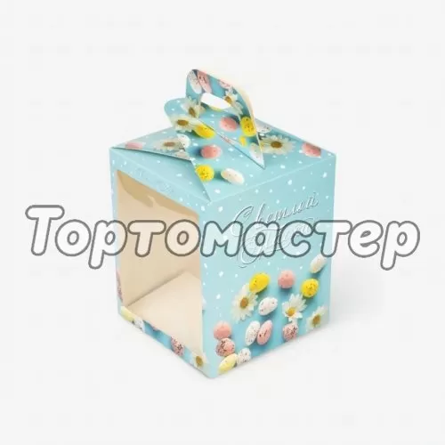 Коробка для кулича небесно-голубая 15х15х18 см КУ-768