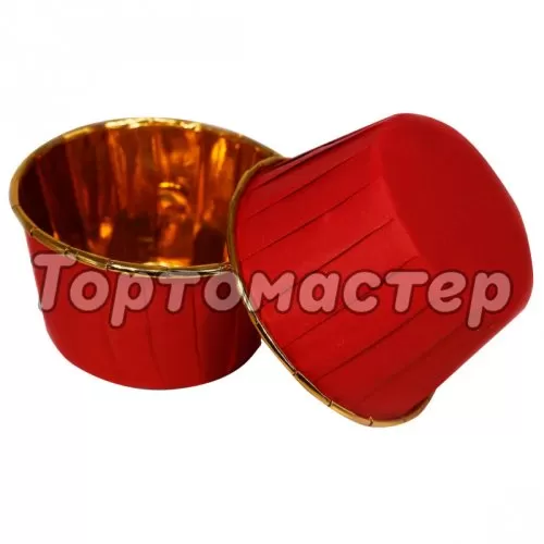 Капсула бумажная с подворотом Золото/Красный D50 H40 1 шт 