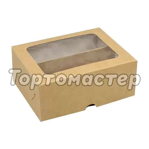 Коробка для макарон с окном двойная крафт НКУ-28-К-со